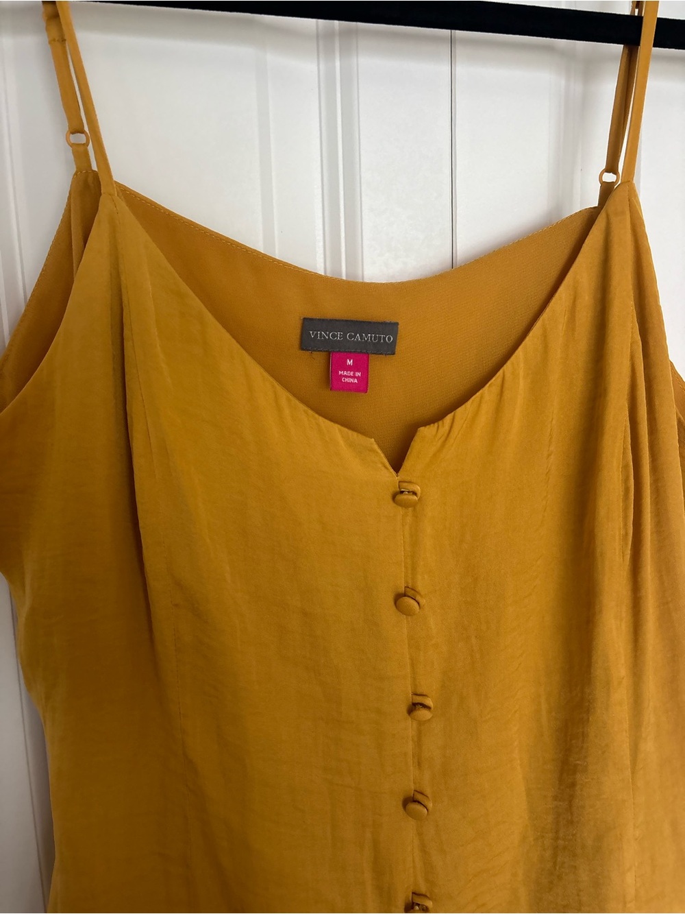 Vince Camuto Mustard Yellow Button-Front Spaghetti Strap Cami